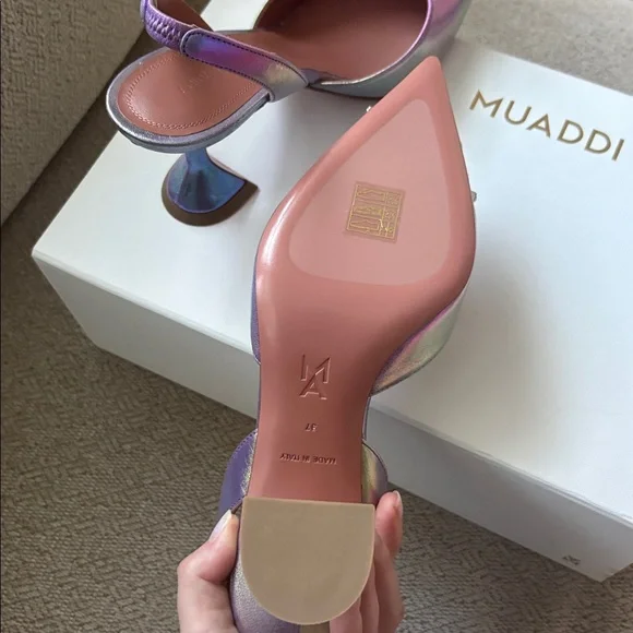 Amina Muaddi Begum Swarovski Crystal-Embellished Multicolor Slingback Heels